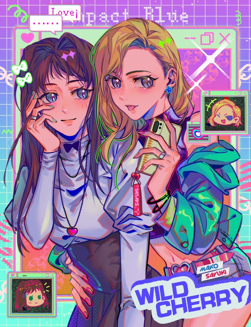 ..., 2girls, absurdres, belt, black_eyes, black_shirt, blonde_hair, blue_eyes