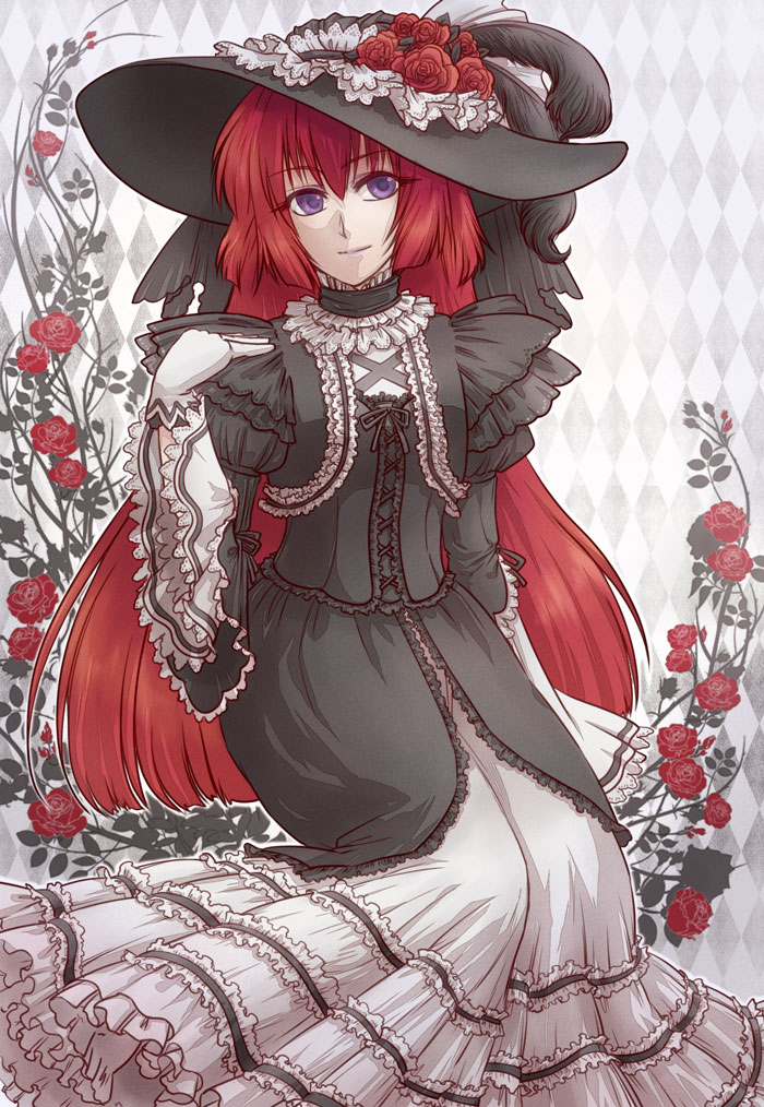 bad_id, bad_pixiv_id, bow, dress, feathers, flower, frills, gloves