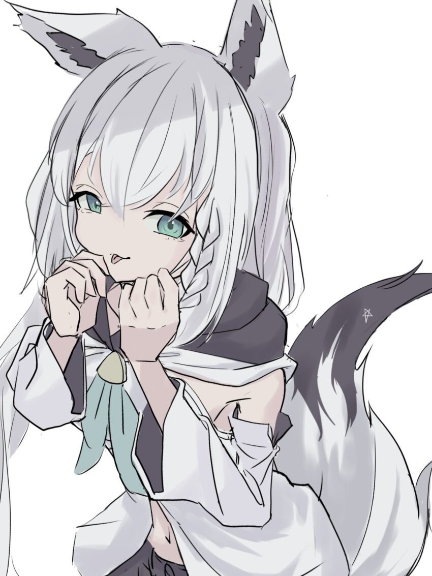 1girl, animal_ears, black_shorts, braid, detached_sleeves, fox_ears, fox_girl, fox_tail