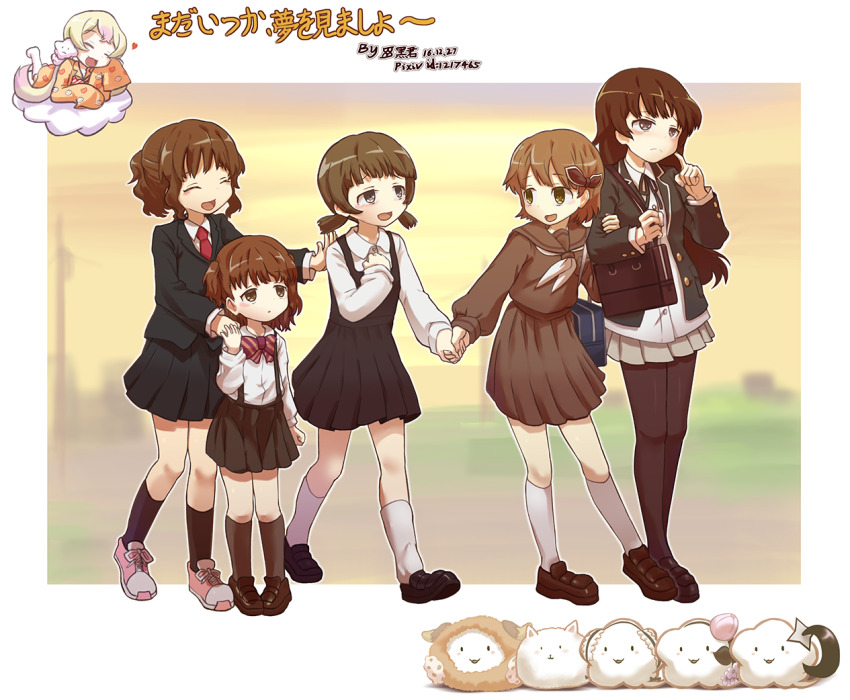 bag, black_hair, brown_hair, hatoda_ako, heei_juun, himekawa_koyuki, inubouzaki_tama, laughing
