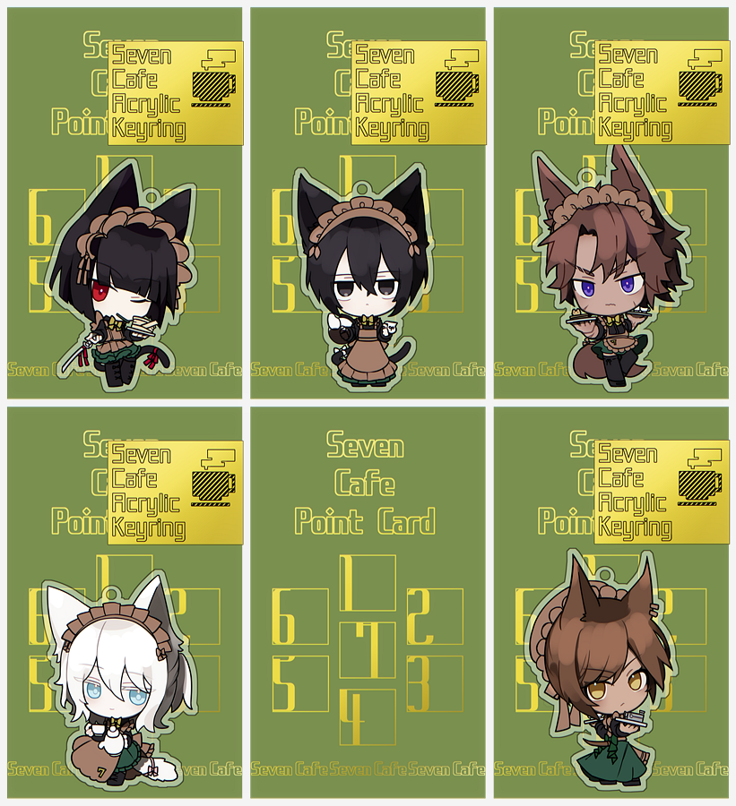 2boys, 3girls, ahoge, animal_ears, apron, black_eyes, black_hair, brown_hair