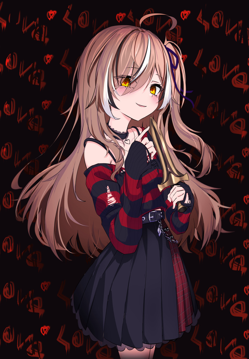 1girl, absurdres, ahoge, belt, wallet_chain, black_belt, black_choker, black_eyeliner