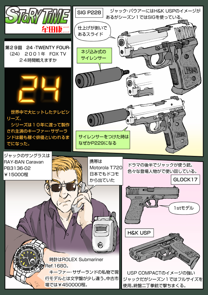 1boy, 24_(series), blonde_hair, cellphone, english_text, glock, glock_ges.m.b.h., gun