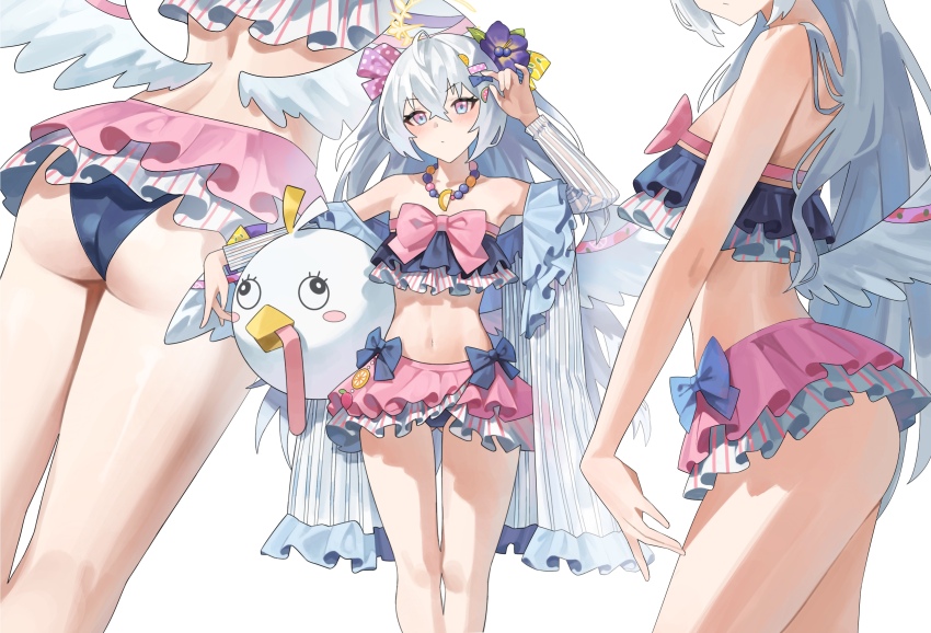 1girl, absurdres, ahoge, ass, azusa_(blue_archive), azusa_(swimsuit)_(blue_archive), bead_necklace, beads