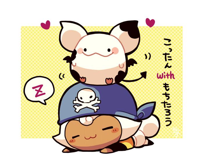 1girl, :3, bandana, blue_bandana, blush_stickers, chibi, chibi_only, closed_eyes