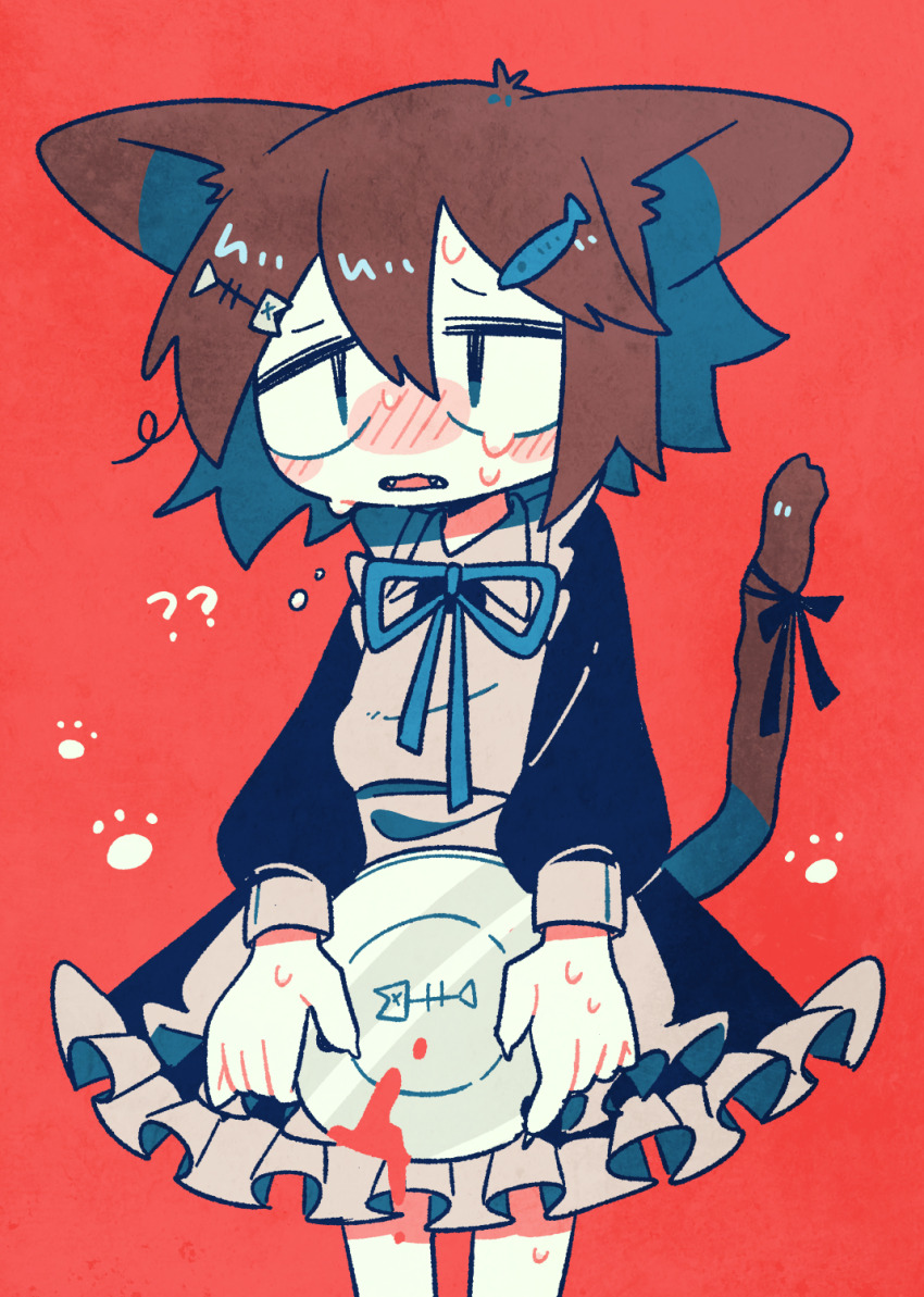 1other, ?, ??, alternate_costume, animal_ears, apron, black_dress, black_ribbon