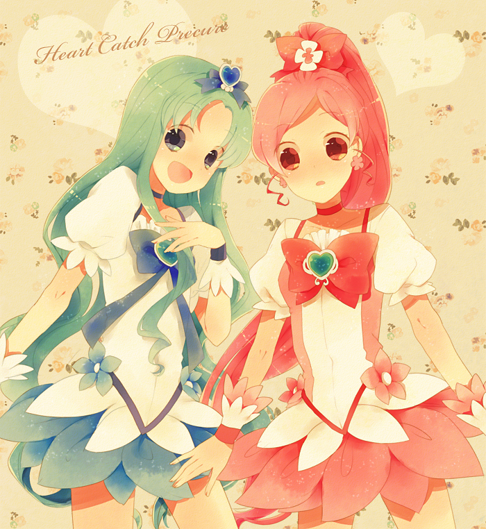 10s, 2girls, bad_id, bad_pixiv_id, blue_eyes, blue_skirt, bow, brooch