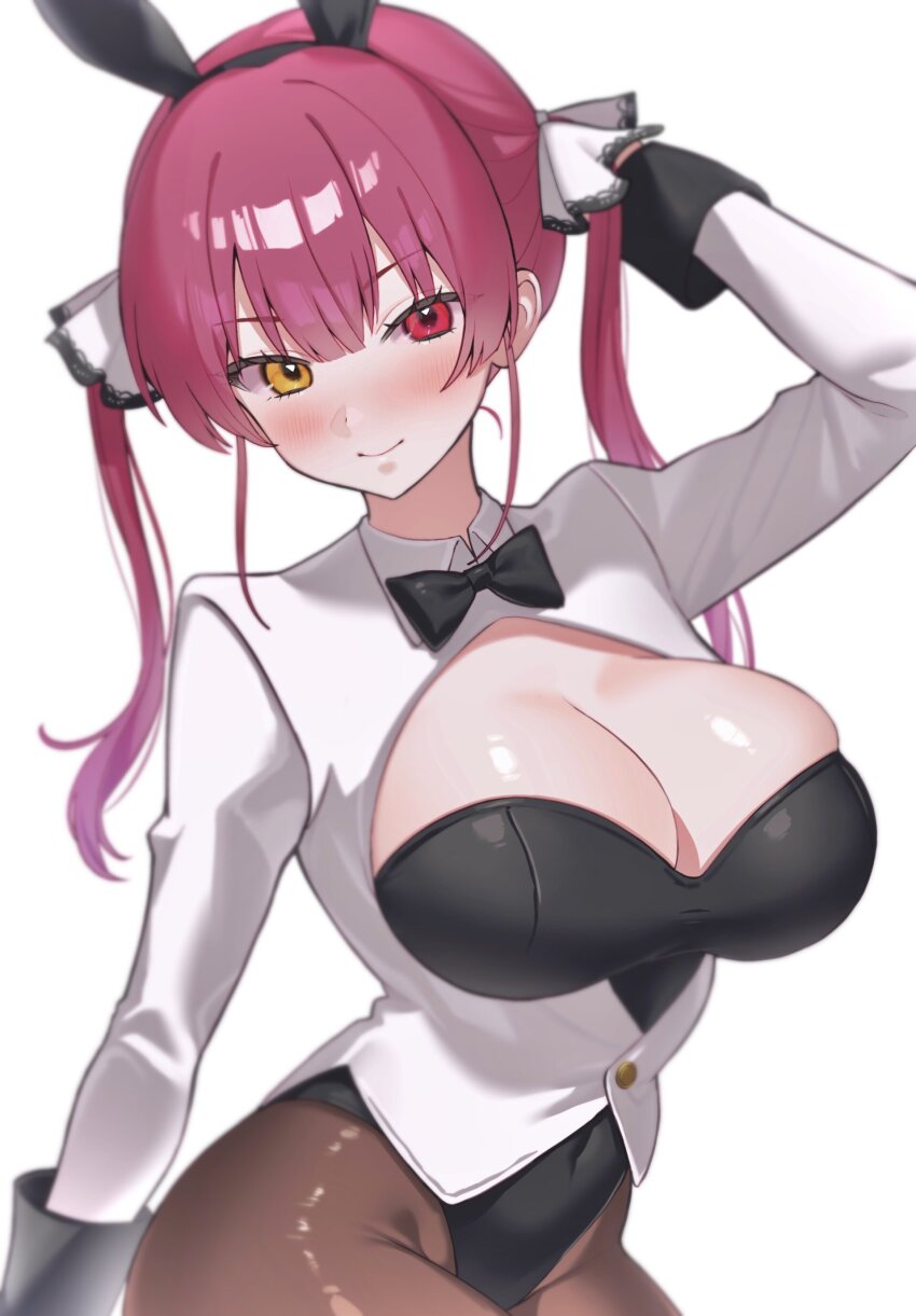 1girl, absurdres, alternate_costume, animal_ears, black_bow, black_bowtie, black_leotard, blush