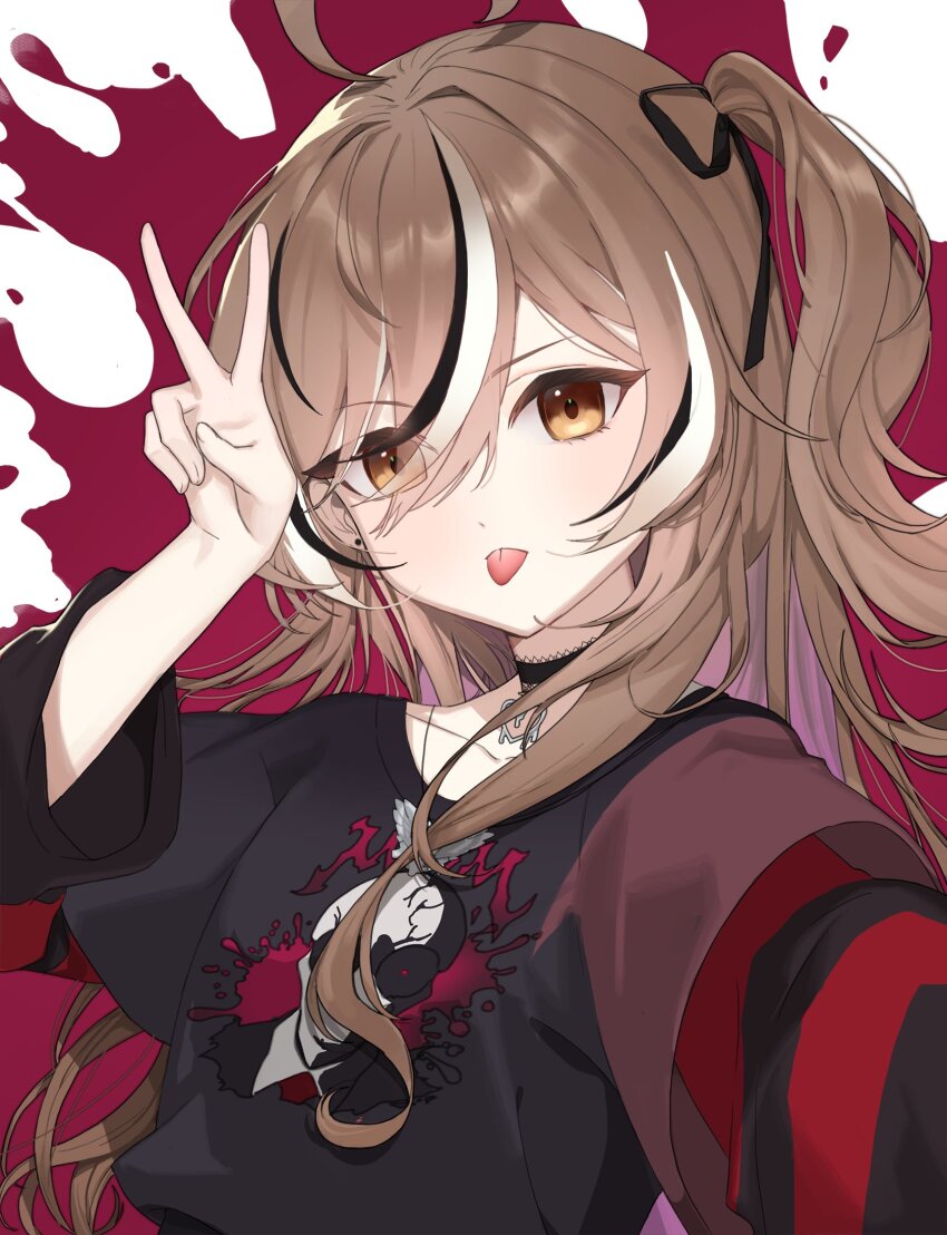 1girl, ahoge, black_choker, black_shirt, black_sweater, brown_eyes, brown_hair, choker