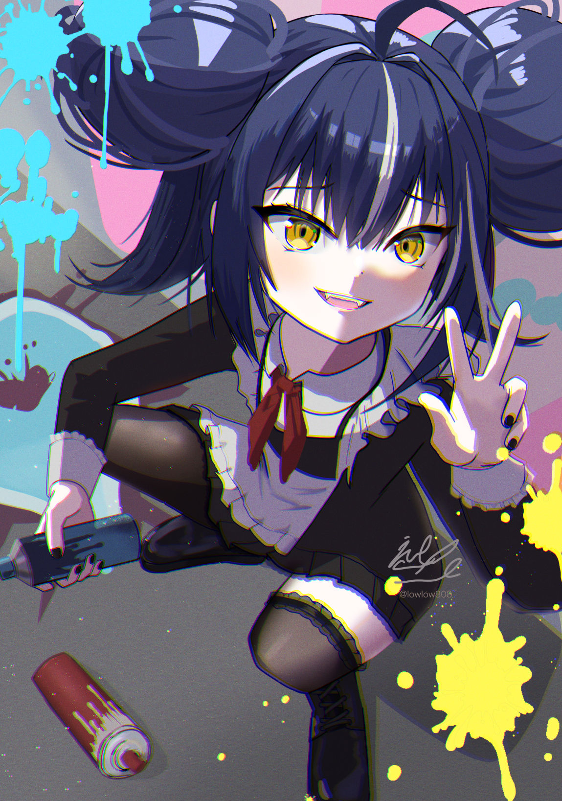 1girl, ahoge, azur_lane, black_footwear, black_nails, black_skirt, black_thighhighs, blue_hair