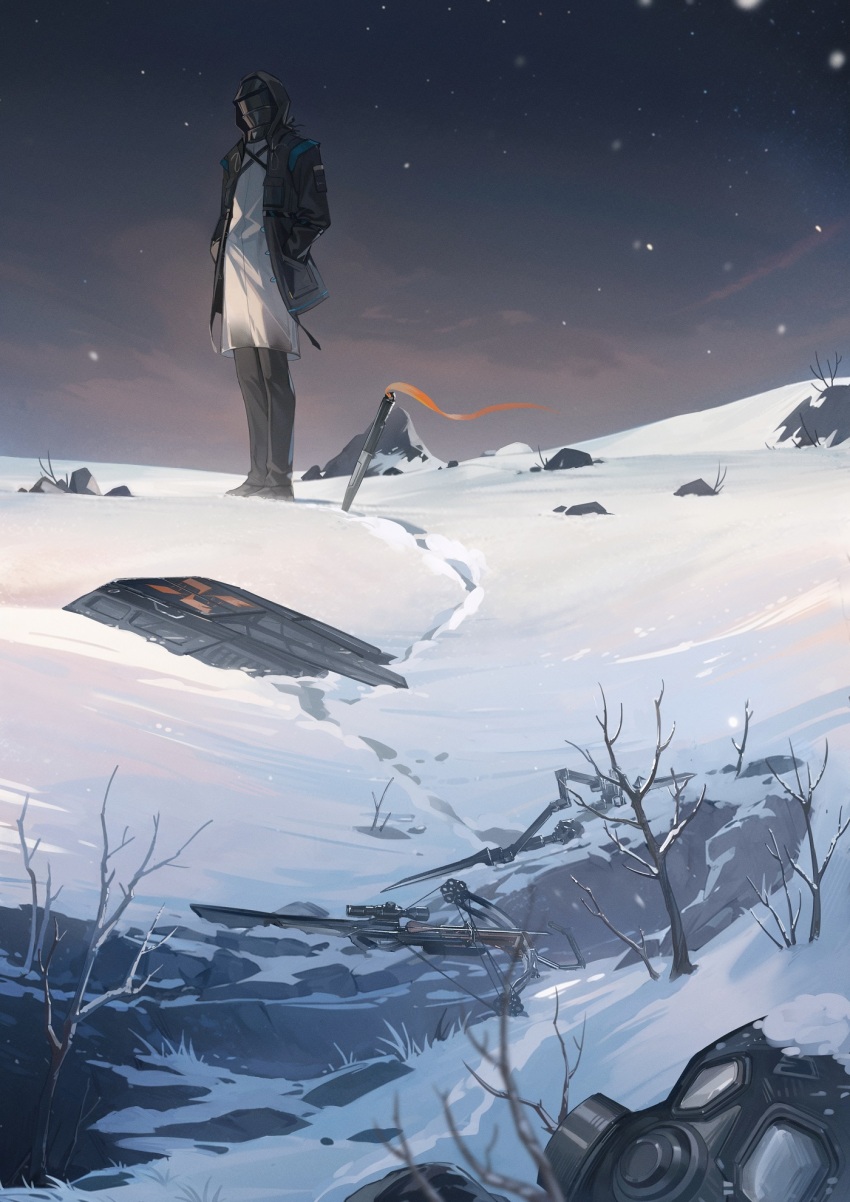 1other, 9chung, ambiguous_gender, arknights, black_footwear, black_jacket, black_pants, bow_(weapon)