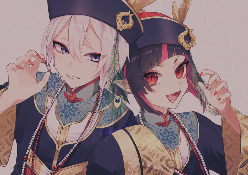 2boys, :3, :d, artist_name, bead_necklace, beads, black_hair, blue_eyes