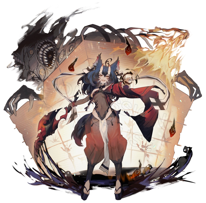 1girl, absurdres, ahoge, animal_ears, bare_shoulders, black_hair, breasts, breasts_apart