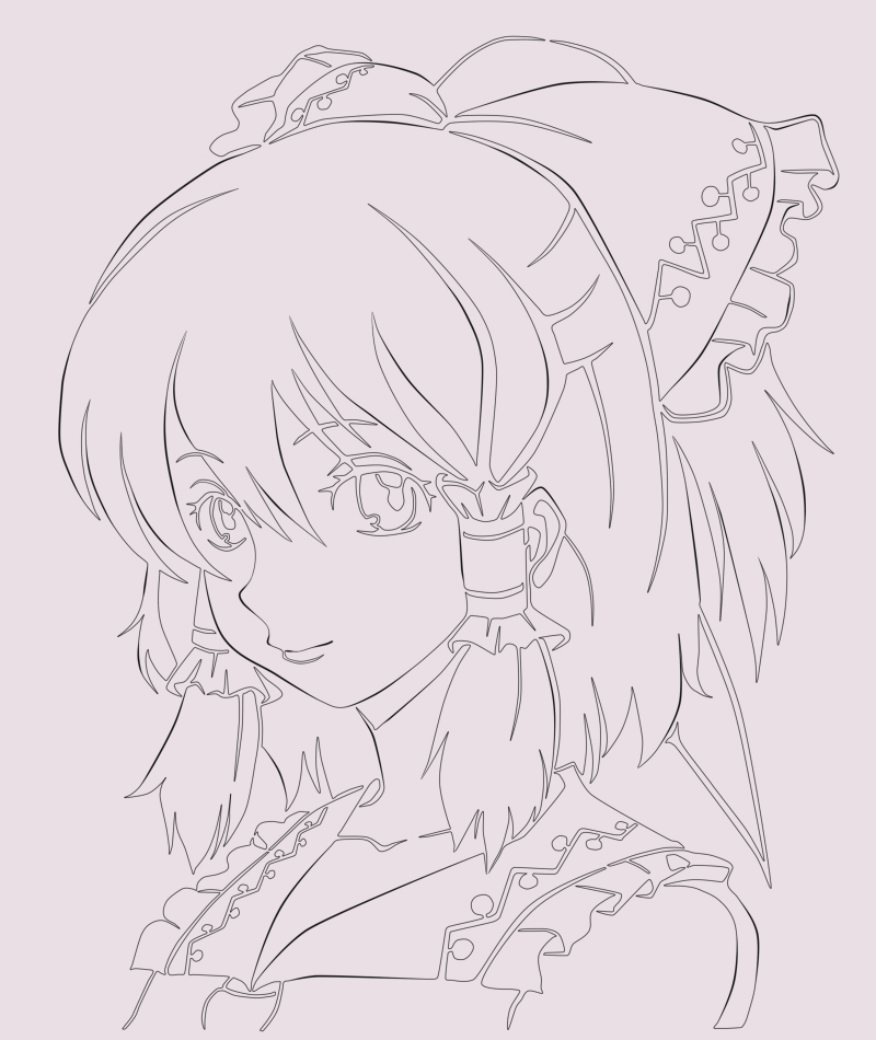 1girl, ao_usagi, bow, female_focus, hair_bow, hakurei_reimu, lineart, continuous_line_drawing, monochrome, portrait, short_hair, solo, touhou, upper_body