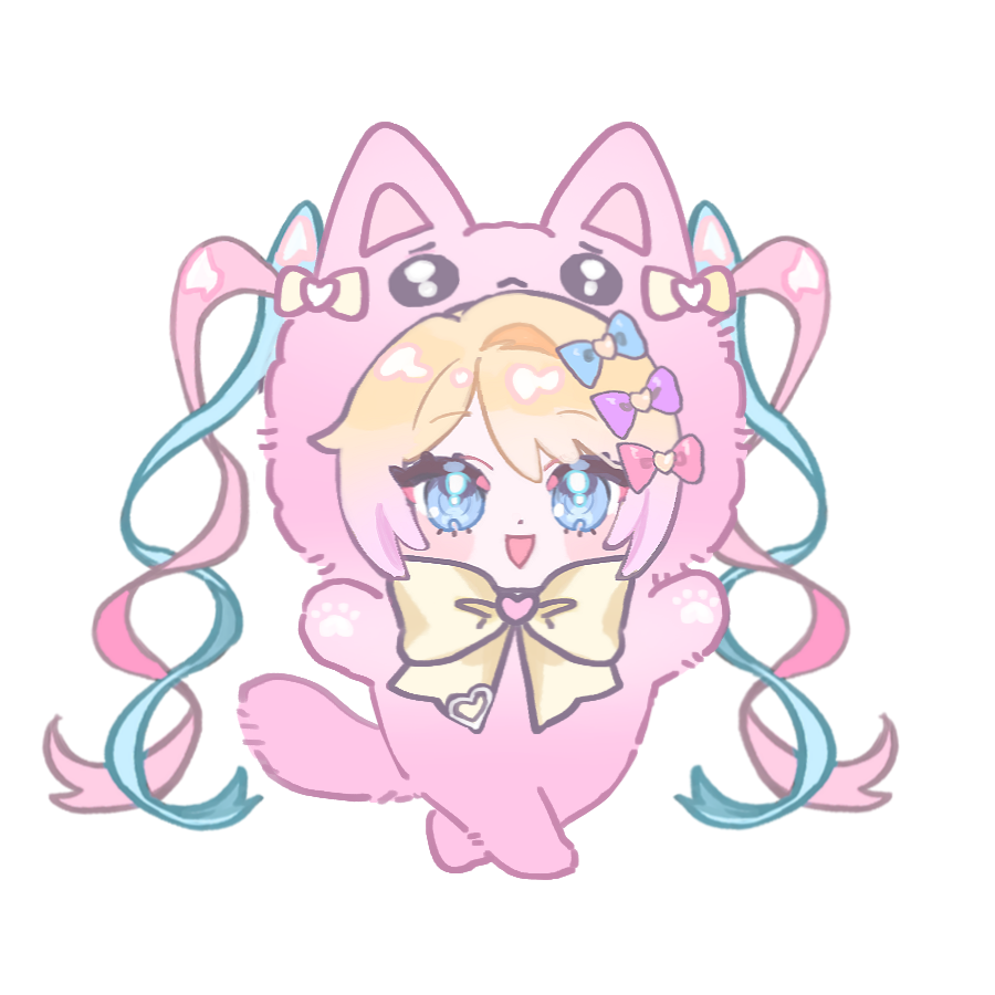 1girl, :d, animal_costume, animal_hood, blonde_hair, blue_bow, blue_eyes, blue_hair