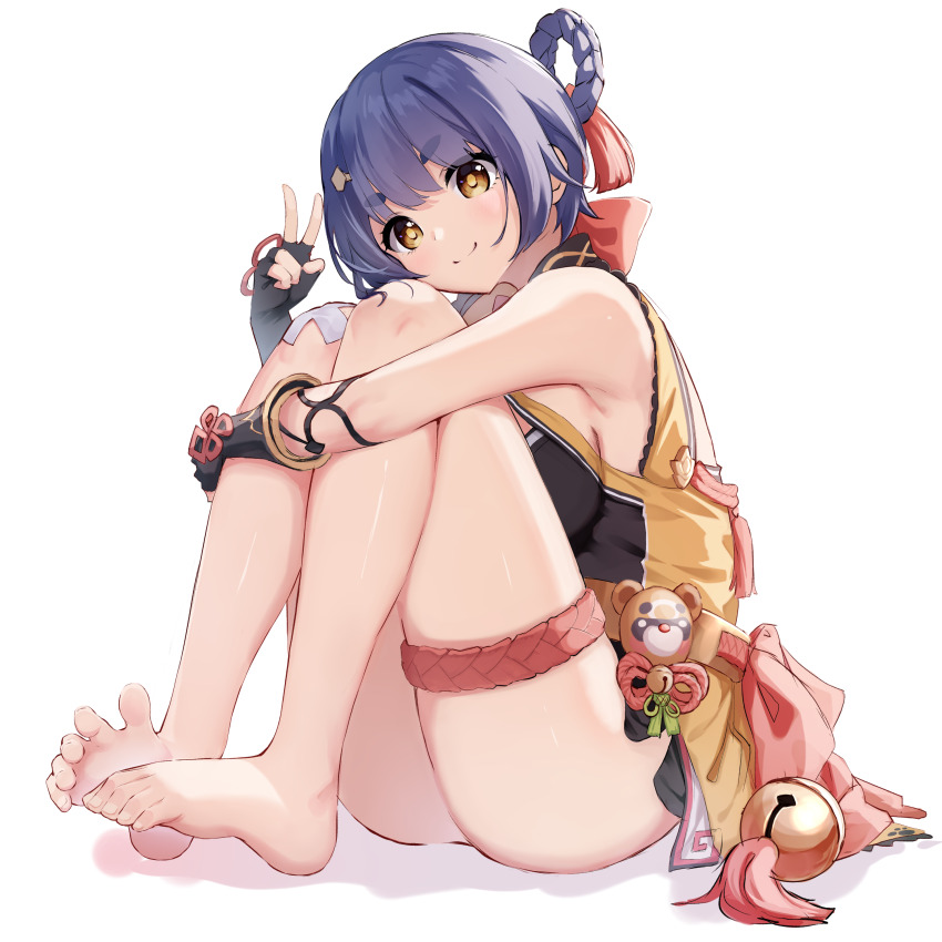 1girl, absurdres, armpit_peek, bandaid, bandaid_on_knee, bandaid_on_leg, bare_shoulders, barefoot