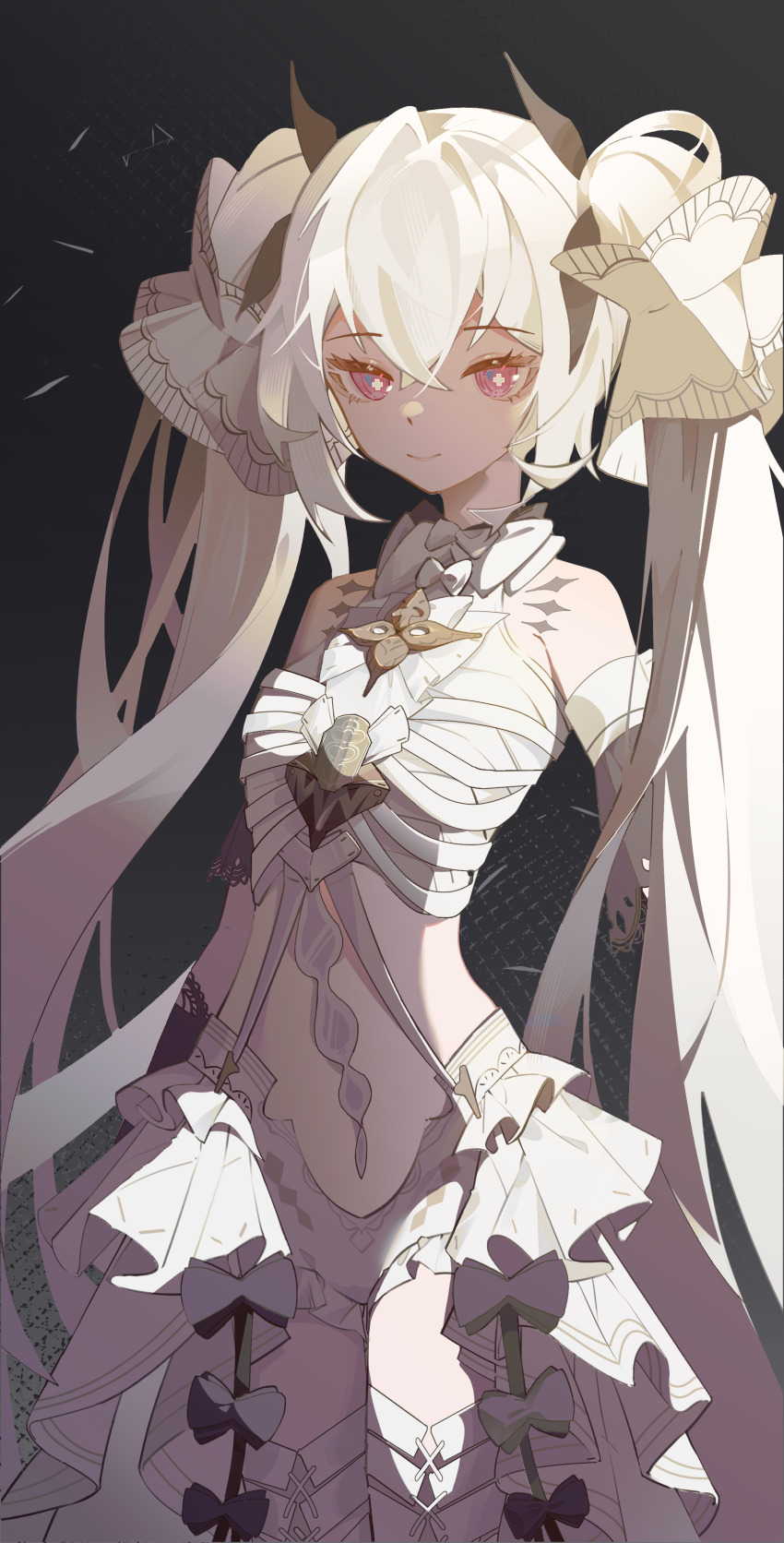 1girl, absurdres, bare_shoulders, black_gloves, black_ribbon, bow, closed_mouth, cowboy_shot