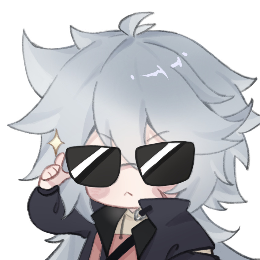 1boy, alternate_costume, chibi, deardraco, genshin_impact, grey_hair, highres, jacket