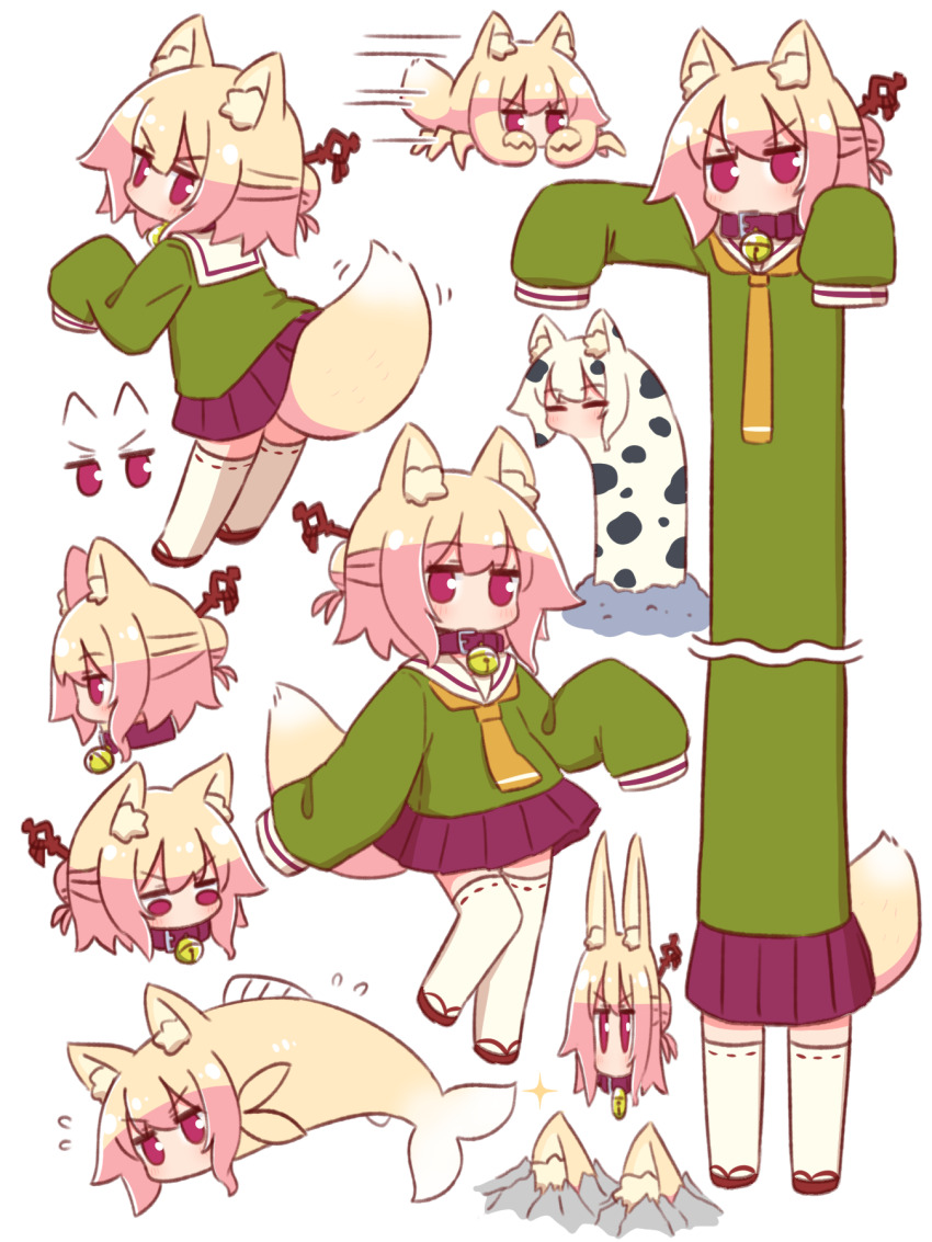 1girl, animal, animal_ear_fluff, animal_ears, animalization, bell, blonde_hair, collar