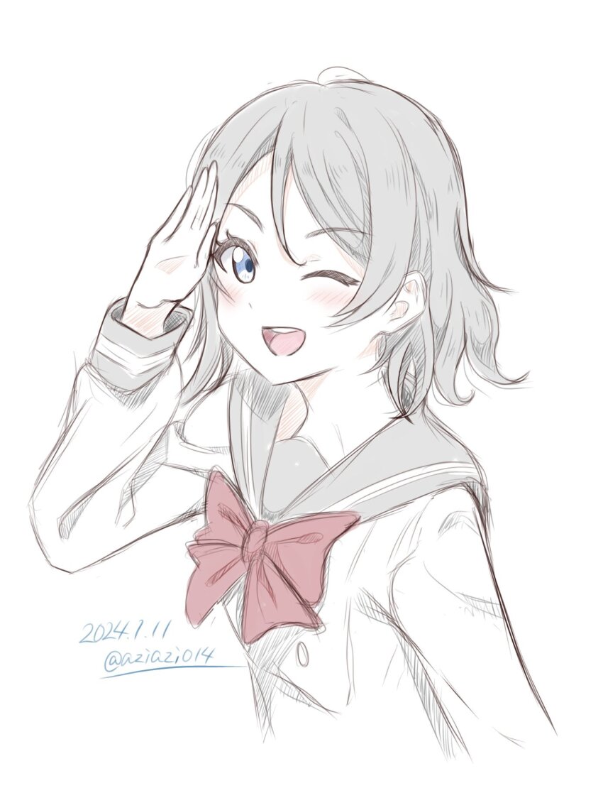 1girl, aziazi014, blue_eyes, blush, brown_hair, highres, love_live!, love_live!_sunshine!!