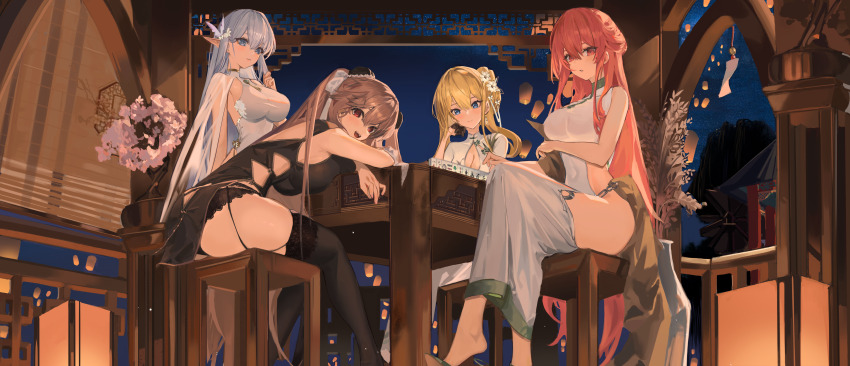 1girl, 4girls, absurdres, albion_(azur_lane), albion_(scent_of_spring_in_the_red_pavilion)_(azur_lane), anchorage_(azur_lane), anchorage_(moonlit_boat_ride)_(azur_lane), azur_lane