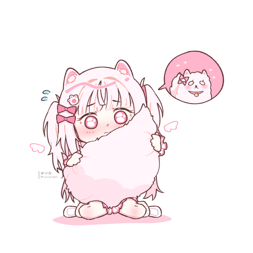 1girl, absurdres, animal_collar, animal_ear_fluff, animal_ears, bow, chibi, closed_mouth