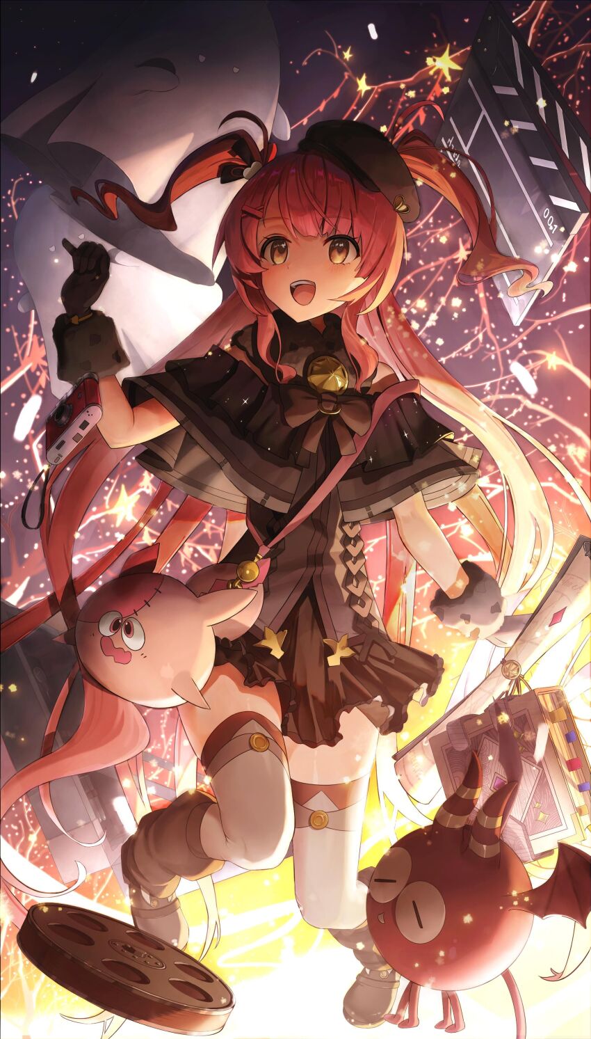 1girl, absurdres, alchemy_stars, black_capelet, black_dress, black_gloves, bloom, book