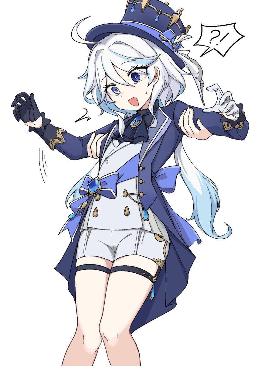 1girl, ^^^, ahoge, ascot, asymmetrical_gloves, black_gloves, blue_ascot, blue_coat