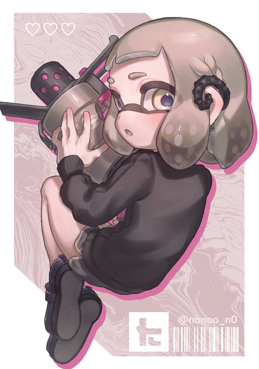 .52_gal_(splatoon), 1girl, :o, black_footwear, black_sweater, blush, border, braid