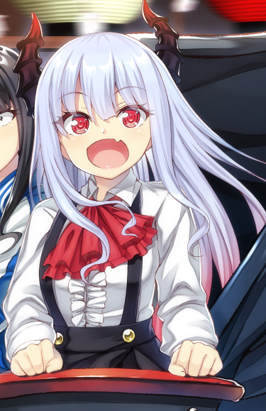 1girl, aruko_(marco_to_ginga_ryuu), ascot, horns, long_sleeves, marco_to_ginga_ryuu, multicolored_hair, non-web_source