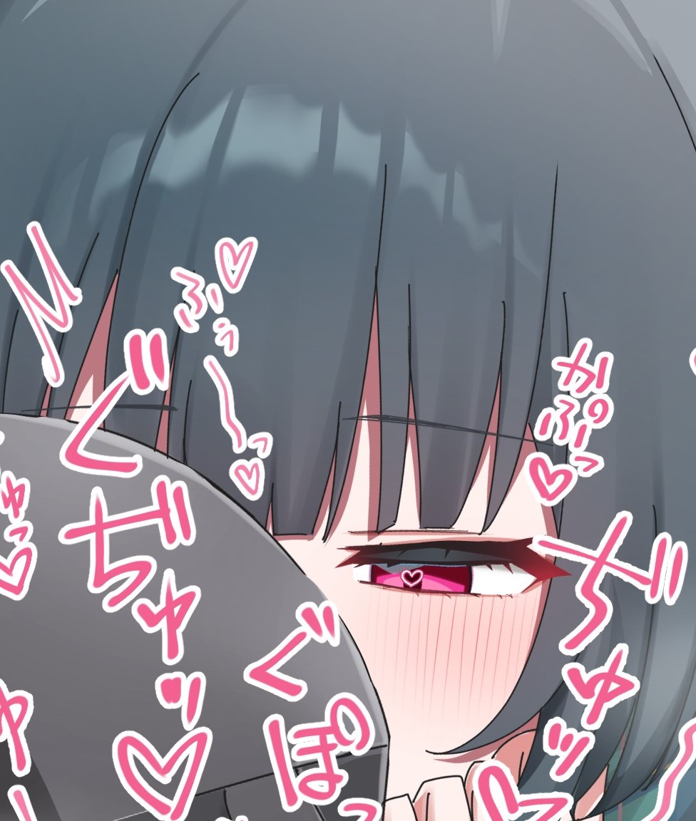 1girl, aihara_tsubaki, binaural_microphone, blush, close-up, commentary, covered_mouth, grey_hair