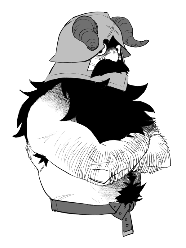 1boy, armpit_hair, armpit_hair_peek, beard, cropped_torso, crossed_arms, dungeon_meshi, dwarf