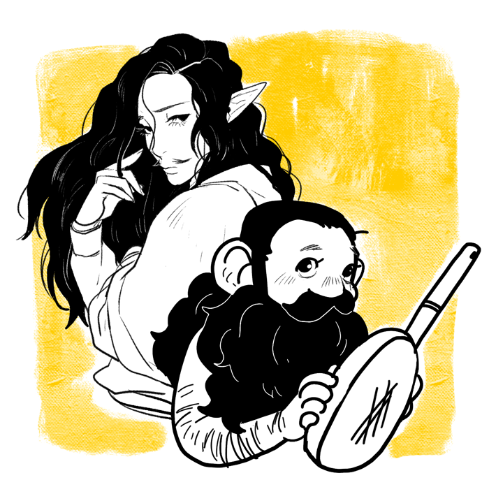 2boys, alternate_facial_hair, back-to-back, beard, bishounen, blush, cropped_torso, dual_persona