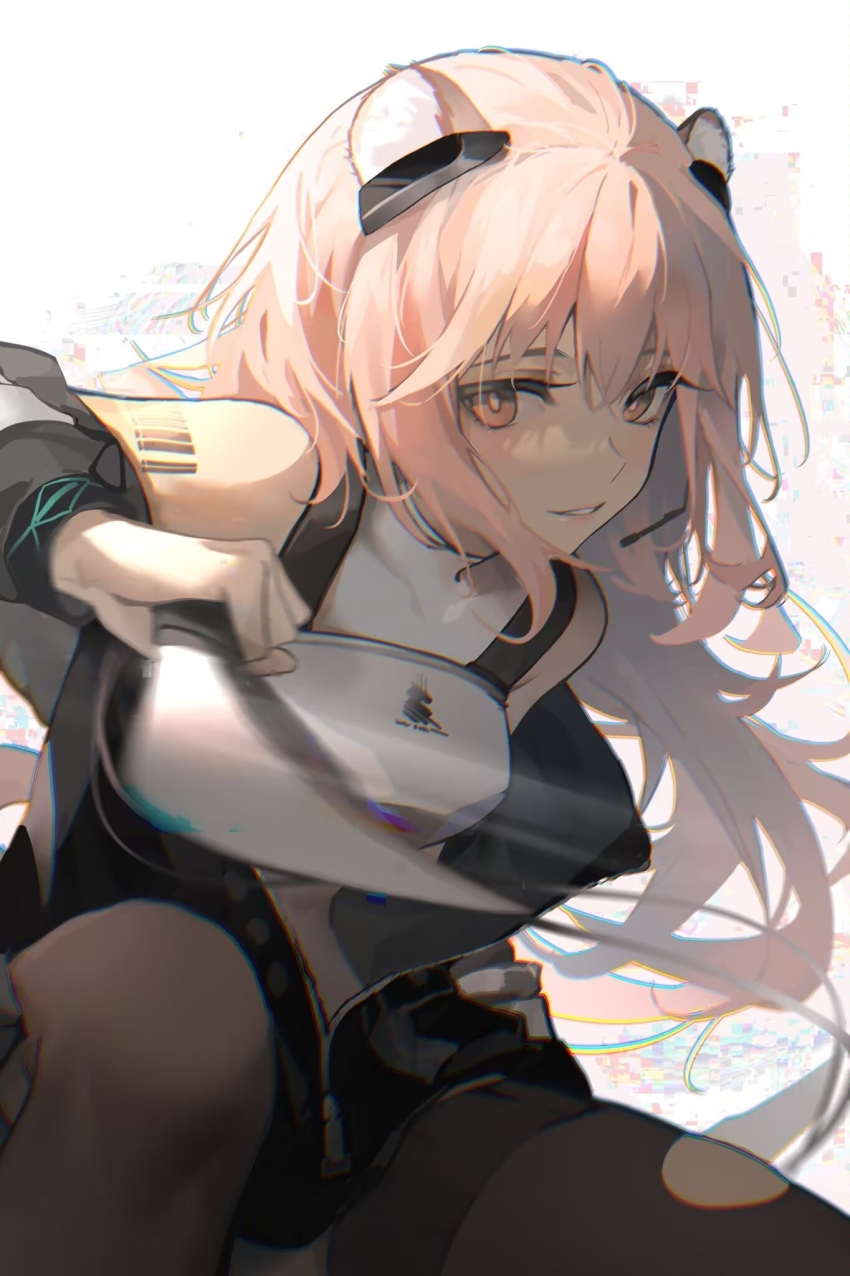 1girl, animal_ears, arknights, armor, barcode, barcode_tattoo, bare_shoulders, black_jacket