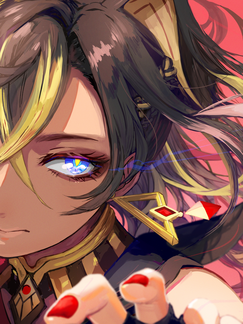 1girl, absurdres, blonde_hair, blue_eyes, blurry, blurry_foreground, braid, bright_pupils