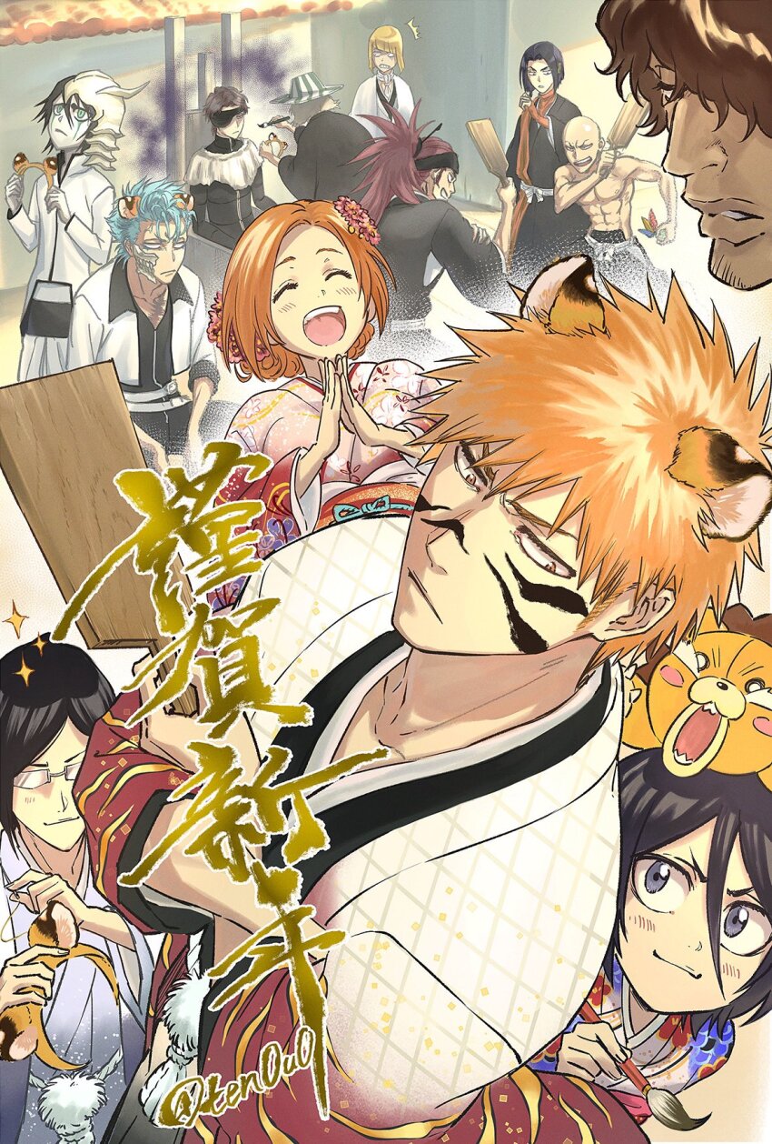 2girls, abarai_renji, abs, aizen_sousuke, anger_vein, animal_ears, annoyed, arrancar