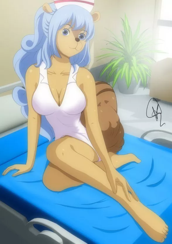 bed, blue_eyes, blue_hair, breasts, brown_fur, crossed_legs, curvy, furry