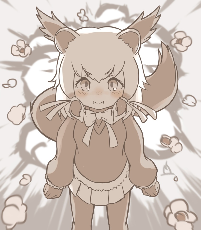 1girl, animal_ears, binturong_(kemono_friends), binturong_girl, blush, bow, bowtie, food