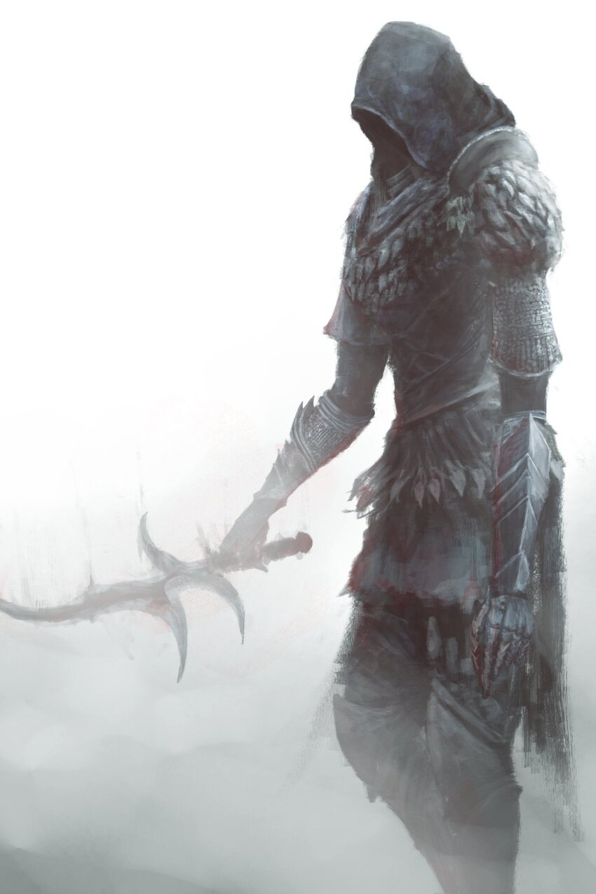 1girl, armor, assassin, black_knife_(elden_ring), black_knife_assassin, blood, covered_face, dagger