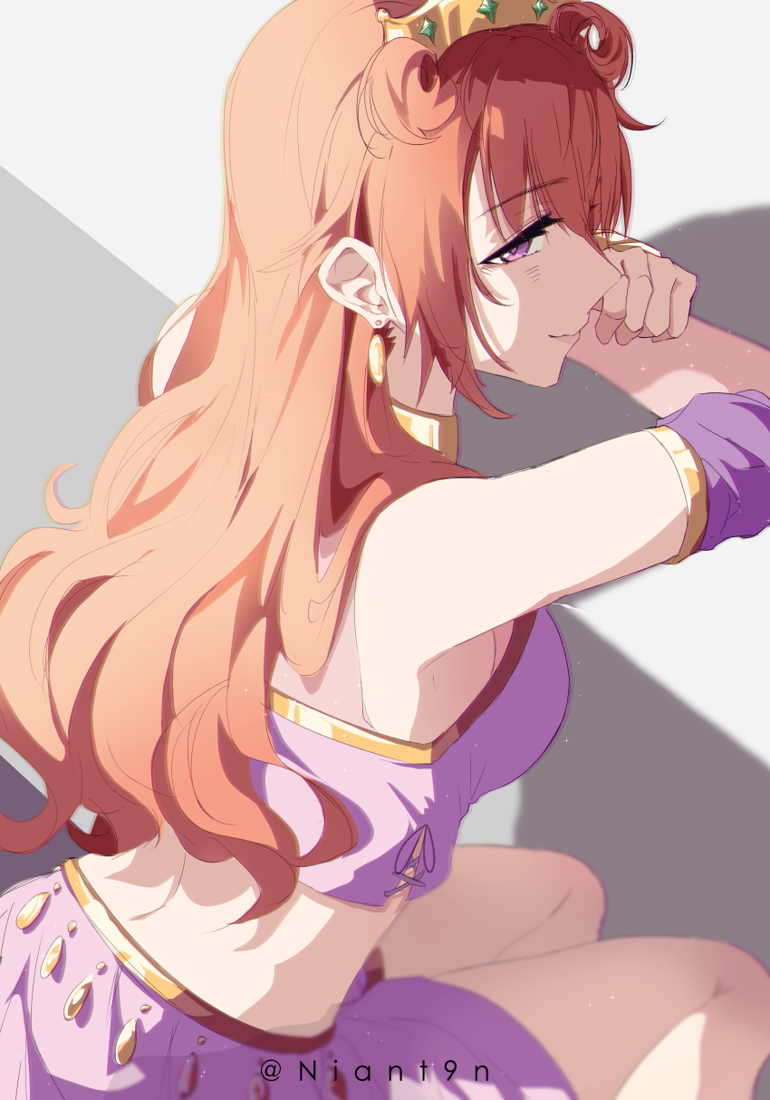 1girl, absurdres, breasts, brown_hair, butterfly_(love_live!), camisole, commission, crown