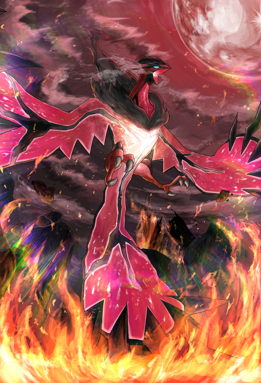 absurdres, blue_eyes, claws, ekaki_panda, fire, flying, gen_6_pokemon, highres