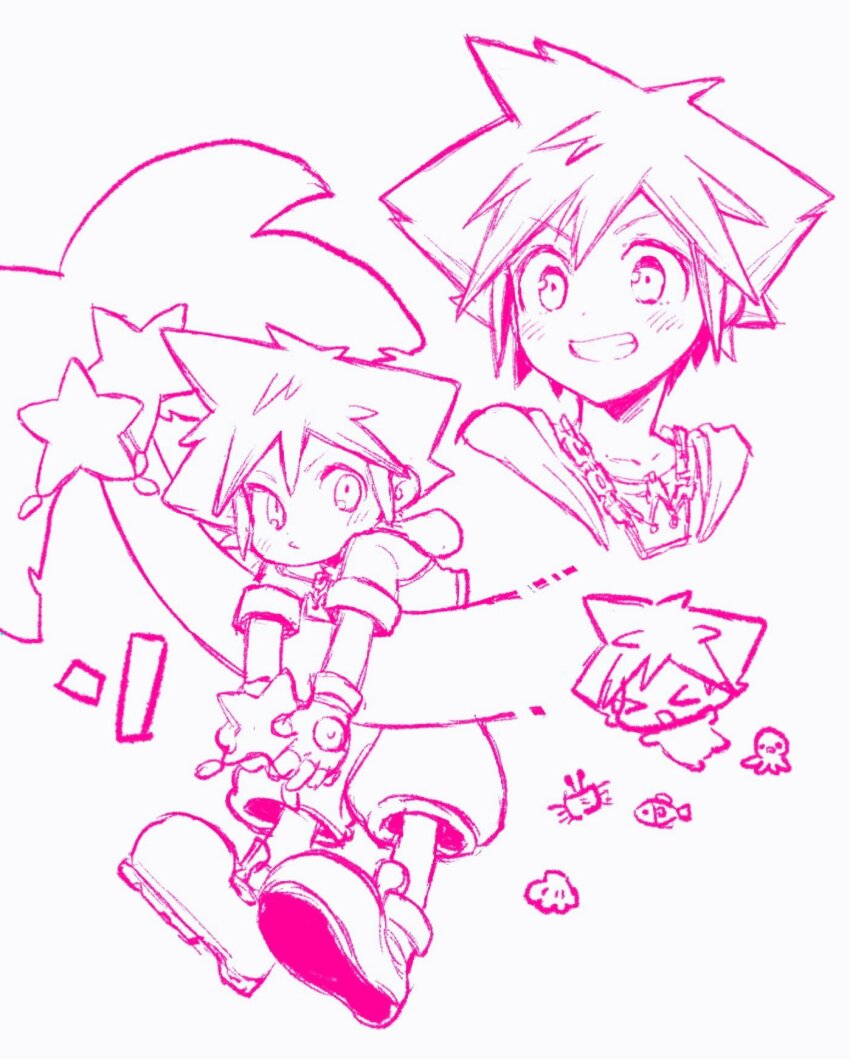 >_<, 1boy, blush, chain, chain_necklace, chibi, chibi_inset, child