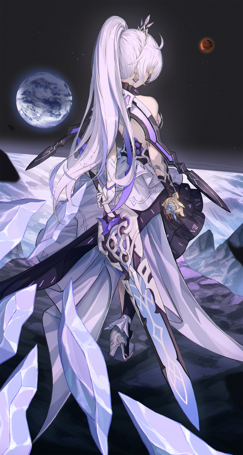 1girl, absurdres, asymmetrical_gloves, backless_dress, backless_outfit, bare_shoulders, black_gloves, cape