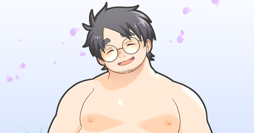 1boy, bara, blush, censored, facial_hair, fat, fat_man, feet_out_of_frame