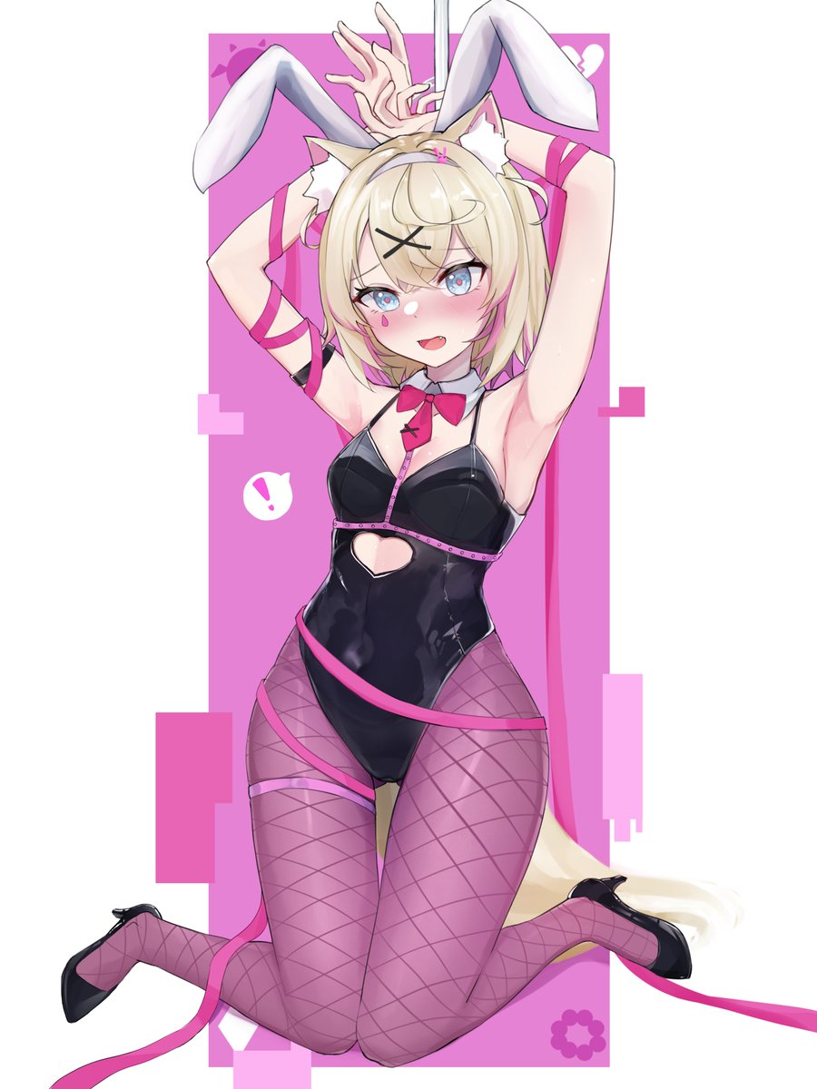 1girl, animal_ear_fluff, animal_ears, black_footwear, black_leotard, blonde_hair, blue_eyes, blush