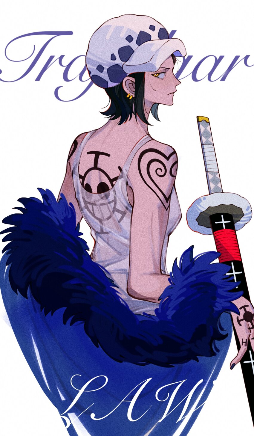 1girl, absurdres, arm_tattoo, back_tattoo, bare_shoulders, black_hair, black_nails, breasts