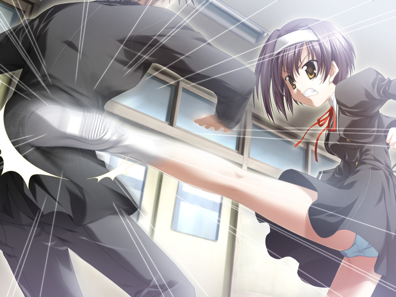 00s, 1girl, blue_panties, ef_(visual_novel), female_focus, game_cg, high_kick, kicking