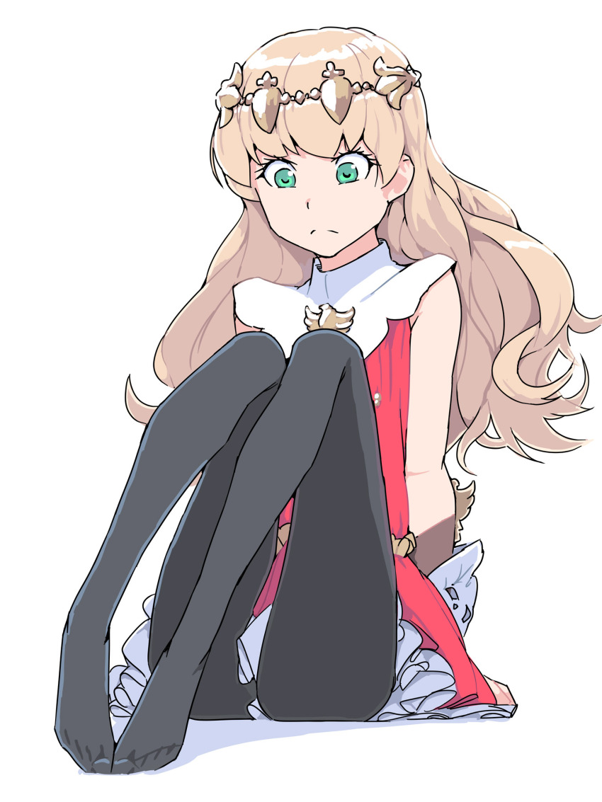 1girl, akinbo_(hyouka_fuyou), another_eden, black_pantyhose, blonde_hair, blue_eyes, closed_mouth, dress