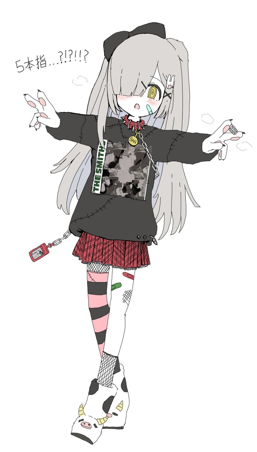 :o, absurdres, album_cover, animal_collar, animal_hands, animal_print, animal_shoes, band_shirt