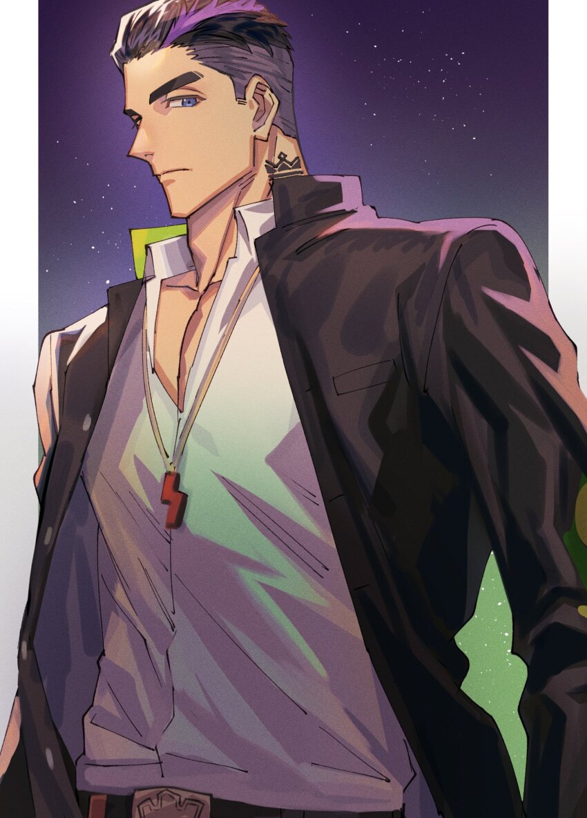 1boy, bara, black_hair, blue_eyes, bucchigiri?!, domo_(domo_kizusuki), expressionless, gakuran